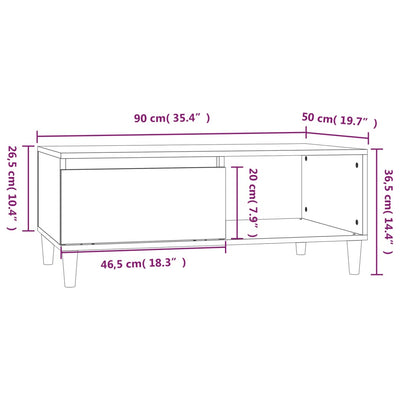 sofabord 90x50x36,5 cm konstrueret træ hvid højglans