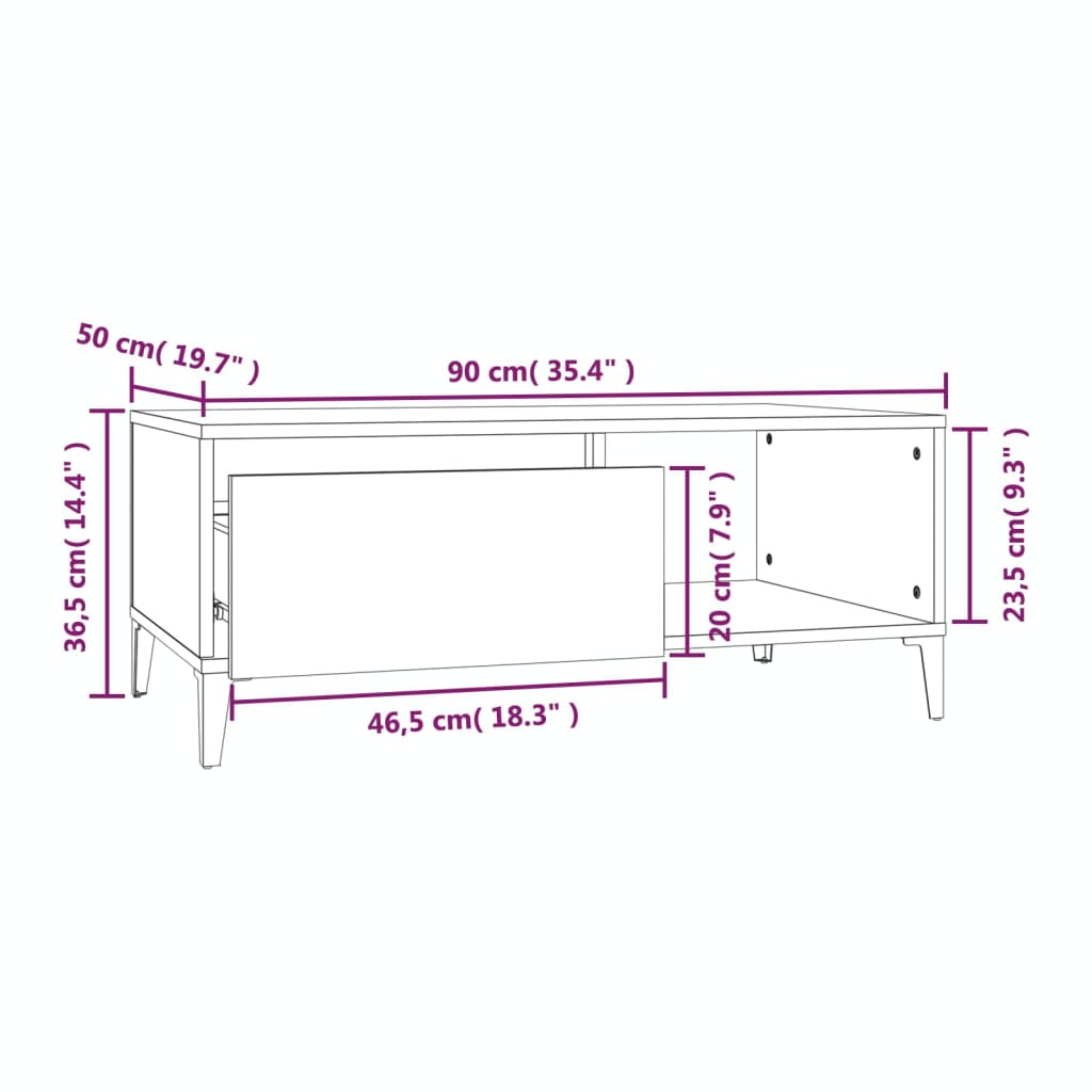 sofabord 90x50x36,5 cm konstrueret træ betongrå