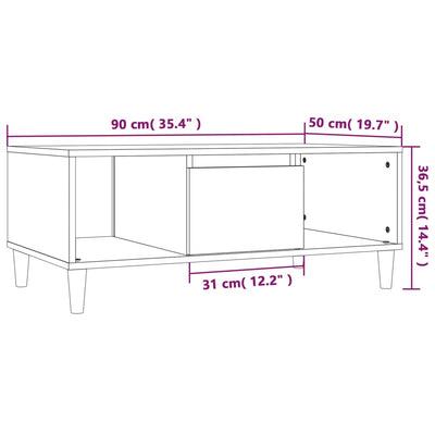 sofabord 90x50x36,5 cm konstrueret træ hvid