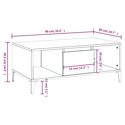 sofabord 90x50x36,5 cm konstrueret træ hvid