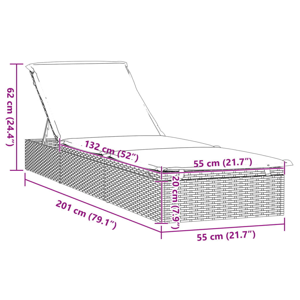 liggestol 1 stk. med bord polyrattan grå