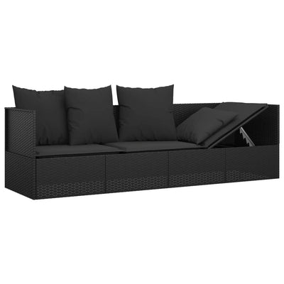 udendørs loungesofa med hynder polyrattan sort