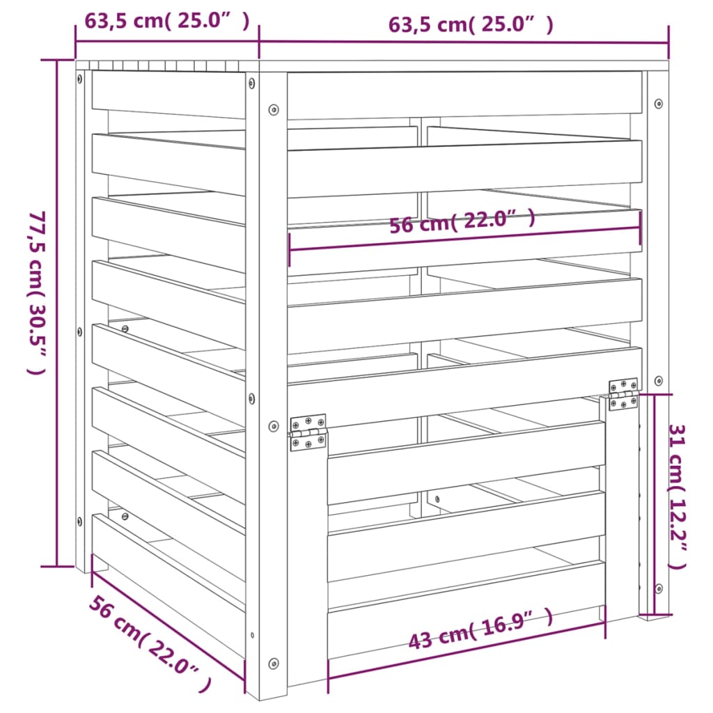 kompostbeholder 63,5x63,5x77,5 cm massivt fyrretræ sort