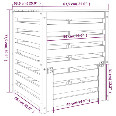 kompostbeholder 63,5x63,5x77,5 cm massivt fyrretræ sort