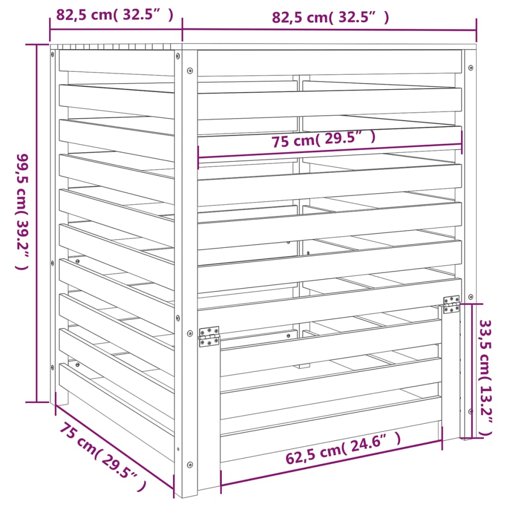 kompostbeholder 82,5x82,5x99,5 cm massivt fyrretræ hvid