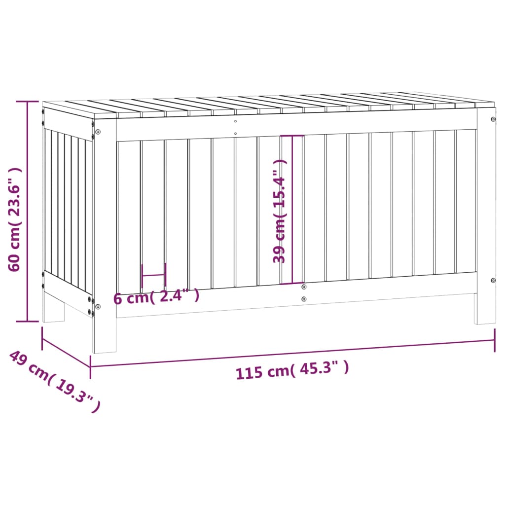 opbevaringskasse til haven 115x49x60 cm massivt fyrretræ hvid