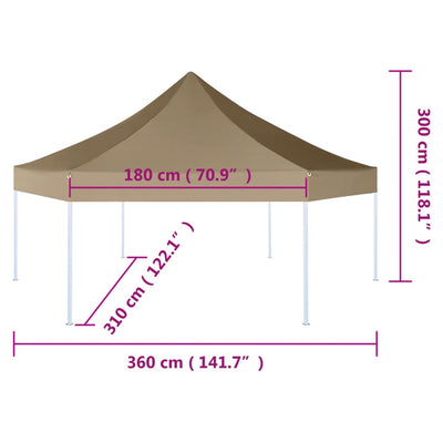 sekskantet pop op-telt 3,6x3,1 m foldbart 220 g/m² gråbrun