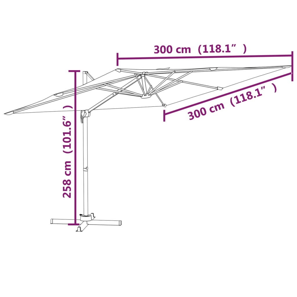 hængeparasol 300x300 cm aluminiumsstang grøn