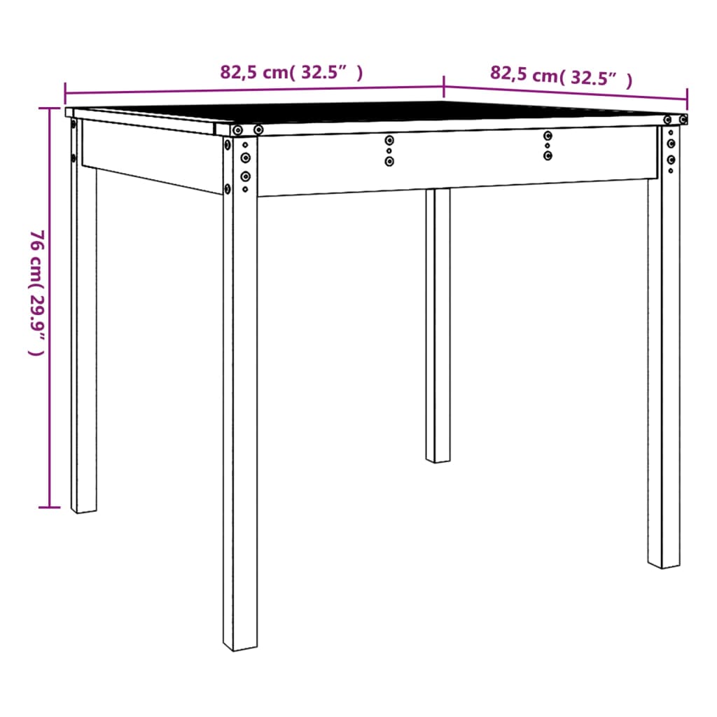 havebord 82,5x82,5x76 cm massivt fyrretræ grå