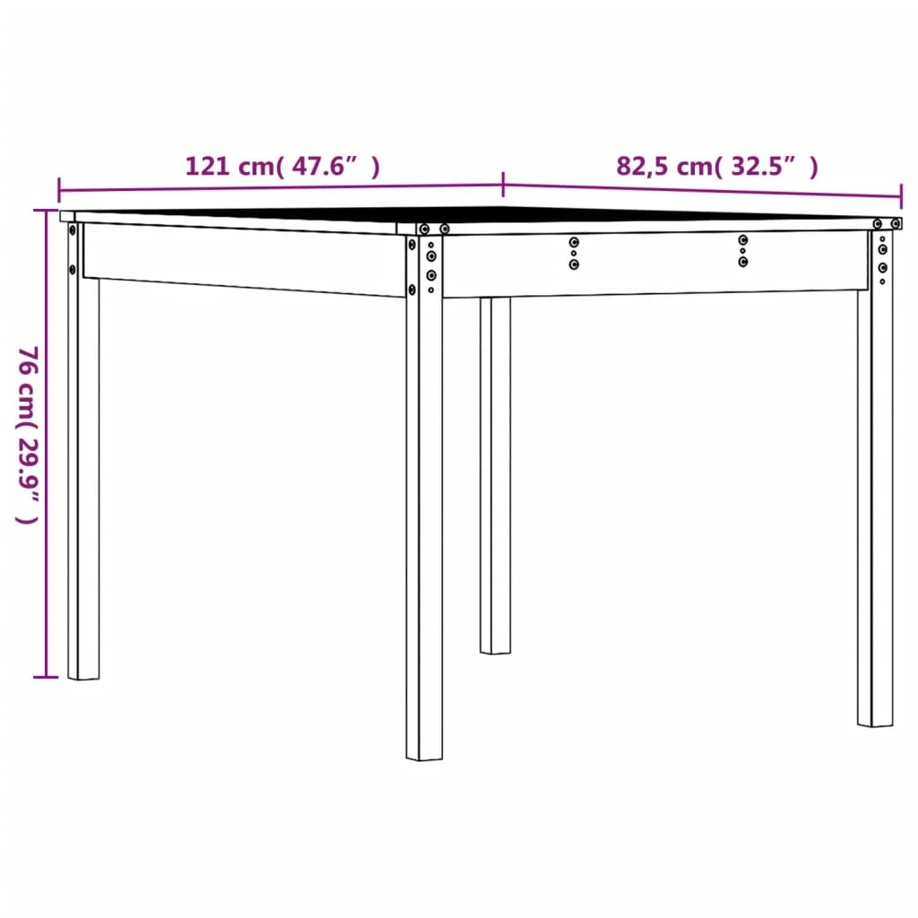 havebord 121x82,5x76 cm massivt fyrretræ gyldenbrun