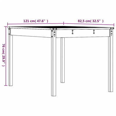 havebord 121x82,5x76 cm massivt fyrretræ gyldenbrun