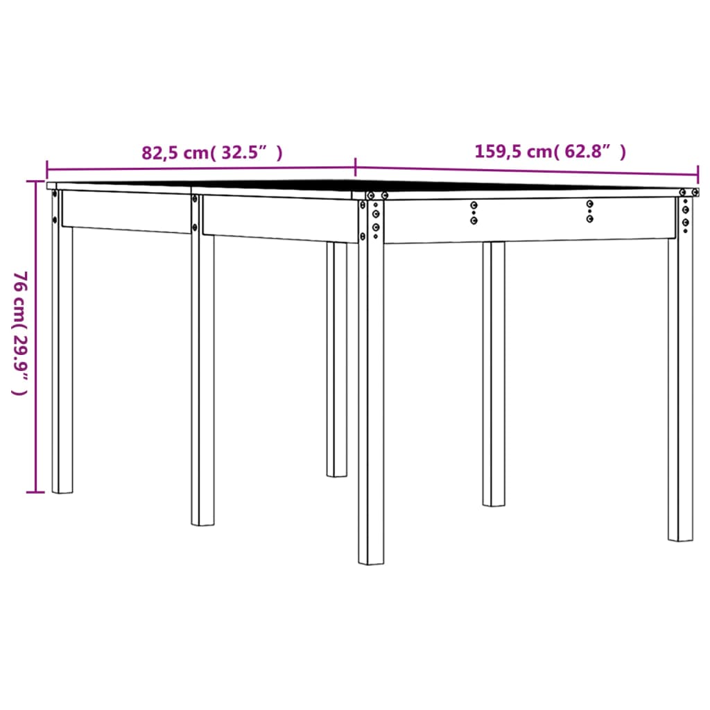 havebord 159,5x82,5x76 cm massivt fyrretræ hvid