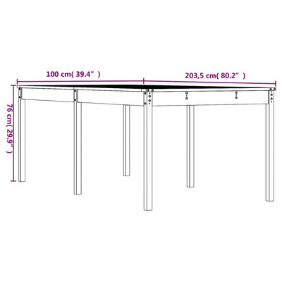 havebord 203,5x100x76 cm massivt fyrretræ gyldenbrun