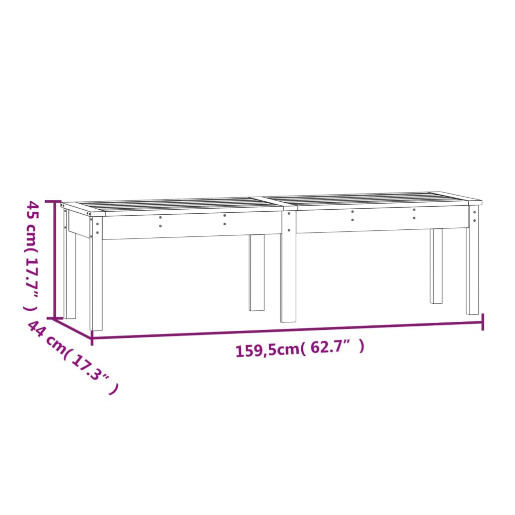 2-personers havebænk 159,5x44x45 cm massivt fyrretræ gyldenbrun