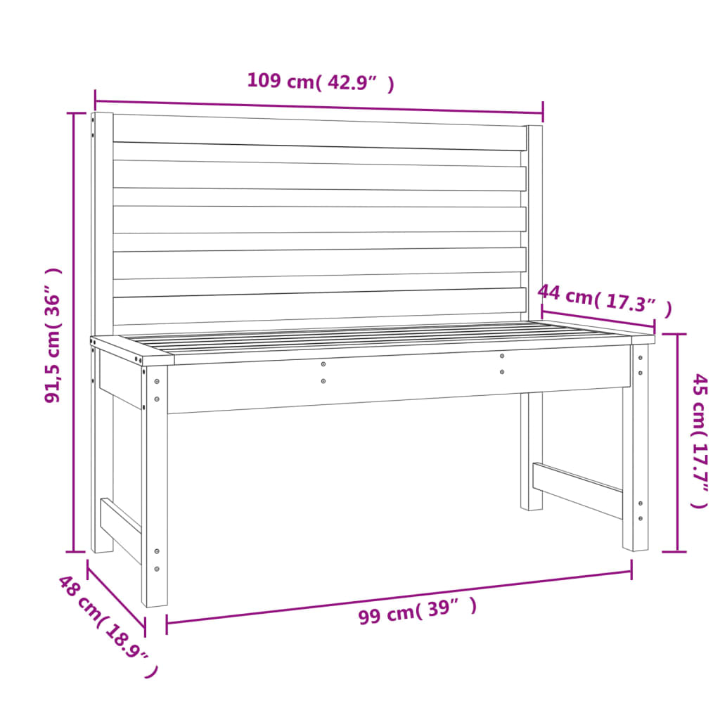 havebænk 109 cm massivt fyrretræ gyldenbrun