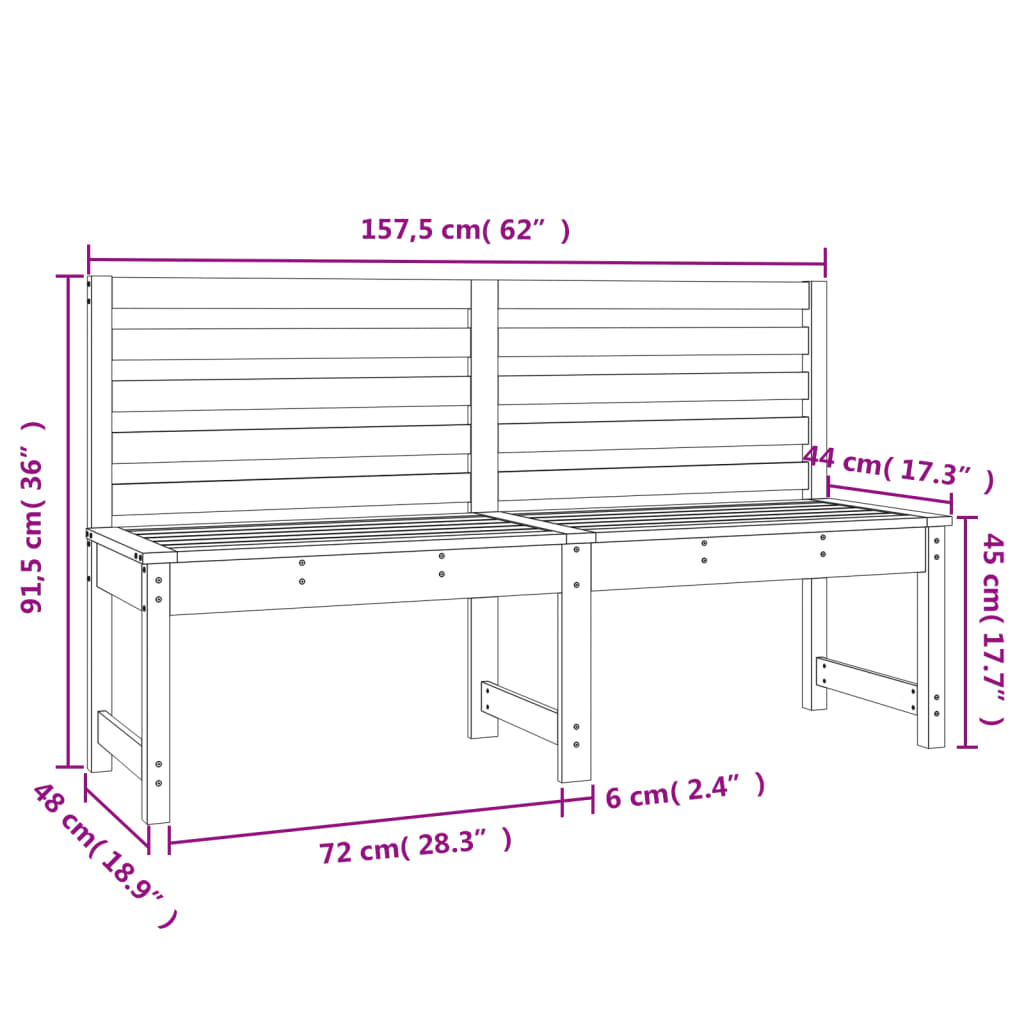 havebænk 157,5 cm massivt fyrretræ