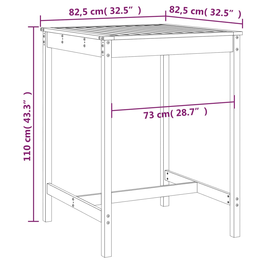 havebord 82,5x82,5x110 cm massivt fyrretræ