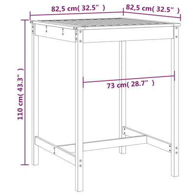 havebord 82,5x82,5x110 cm massivt fyrretræ grå