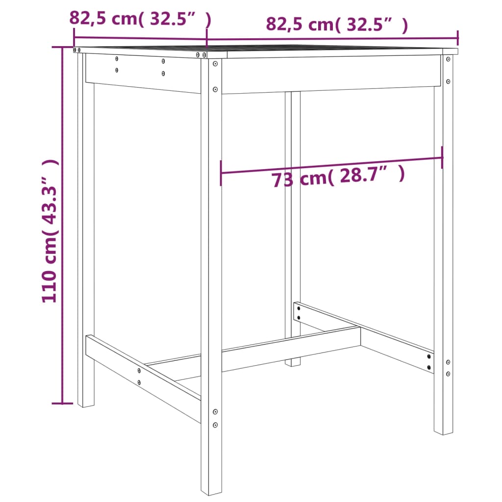 havebord 82,5x82,5x110 cm massivt douglasgran