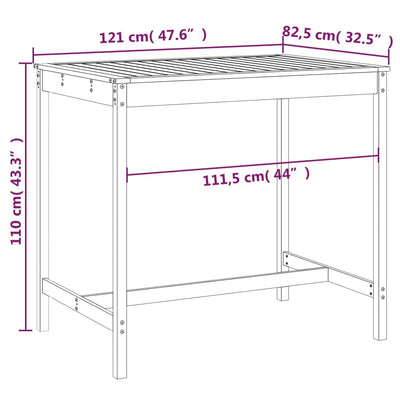 havebord 121x82,5x110 cm massivt fyrretræ