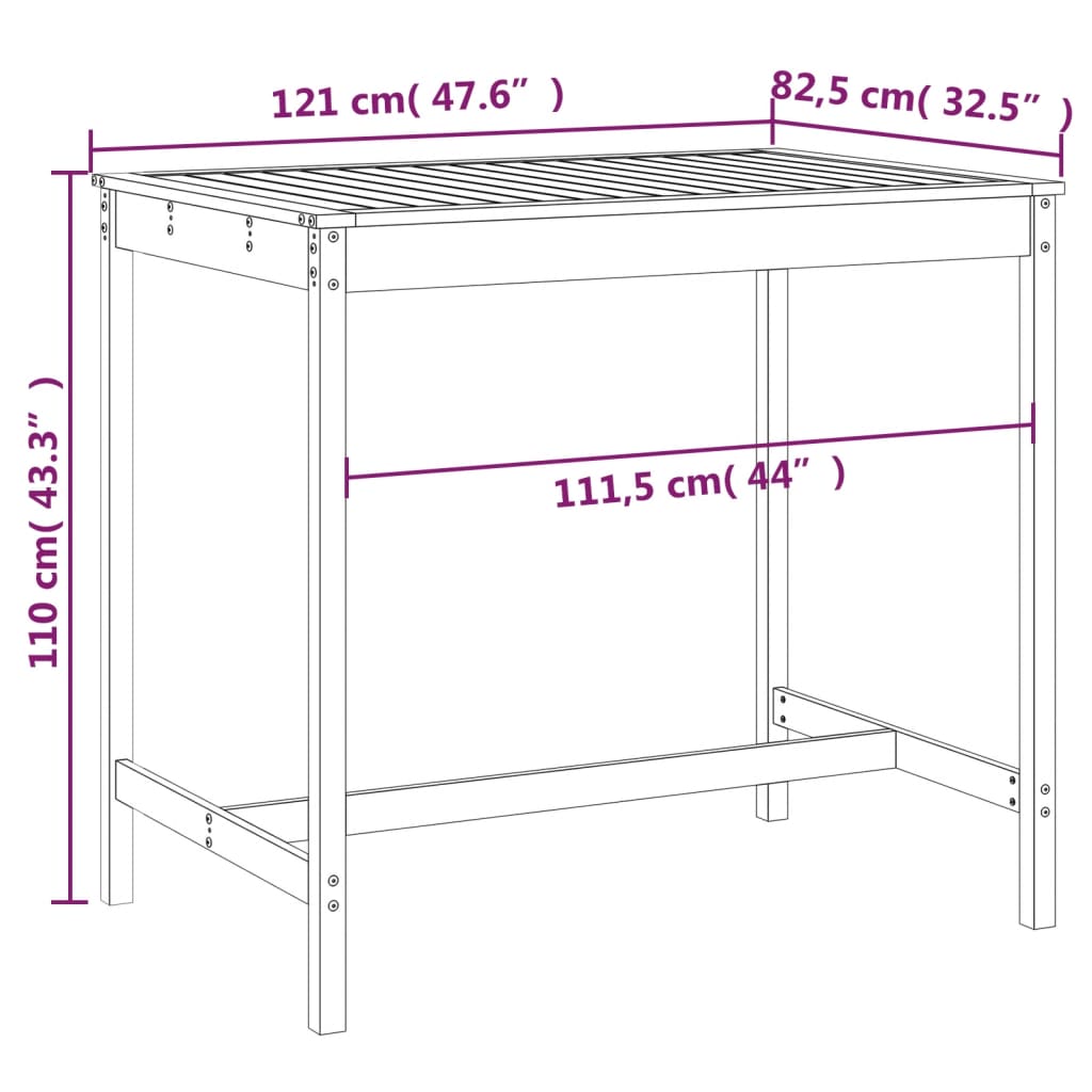 havebord 121x82,5x110 cm massivt fyrretræ grå