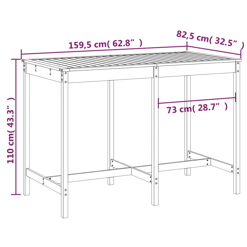 havebord 159,5x82,5x110 cm massivt fyrretræ