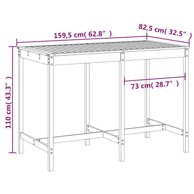 havebord 159,5x82,5x110 cm massivt fyrretræ