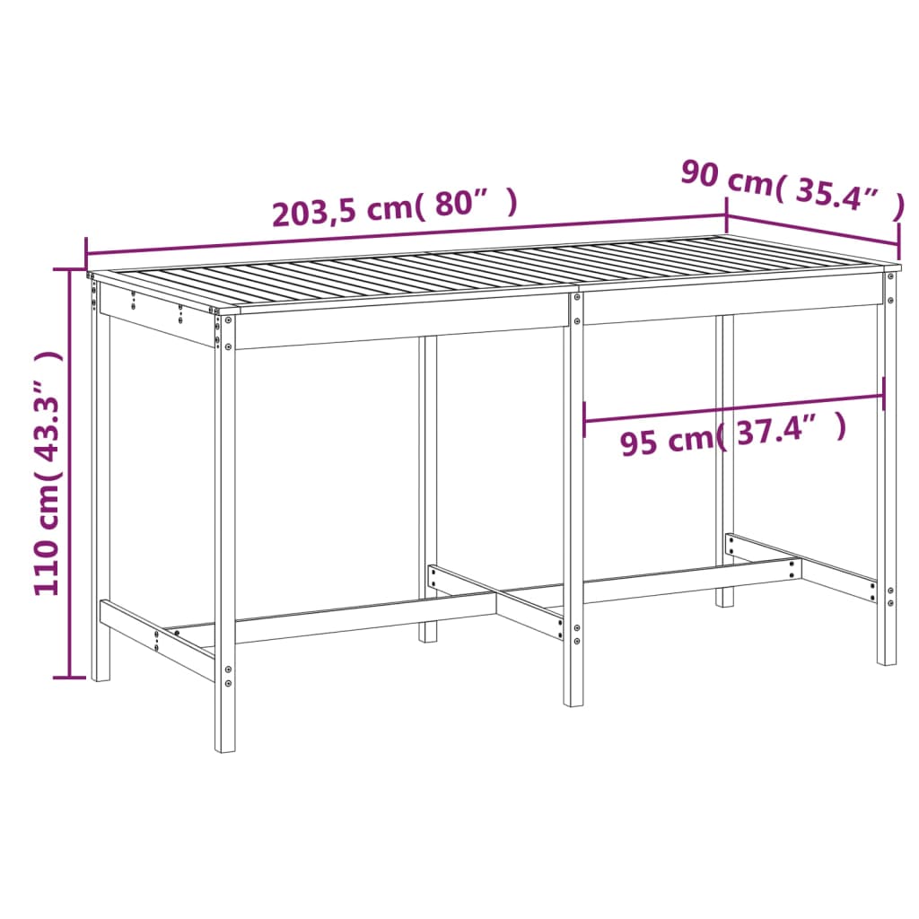 havebord 203,5x90x110 cm massivt fyrretræ