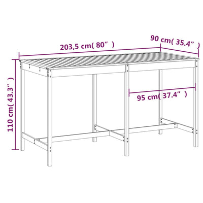 havebord 203,5x90x110 cm massivt fyrretræ