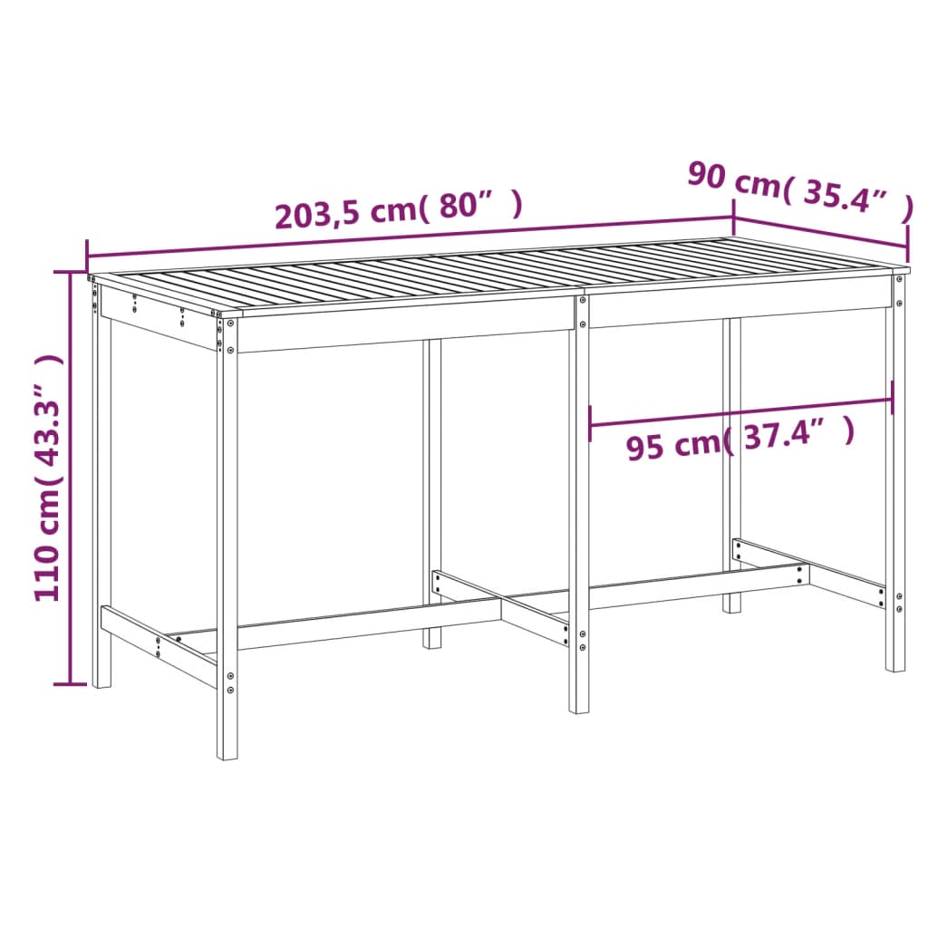 havebord 203,5x90x110 cm massivt douglasgran