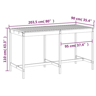 havebord 203,5x90x110 cm massivt douglasgran