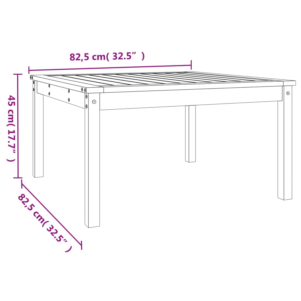 havebord 82,5x82,5x45 cm massivt fyrretræ gyldenbrun