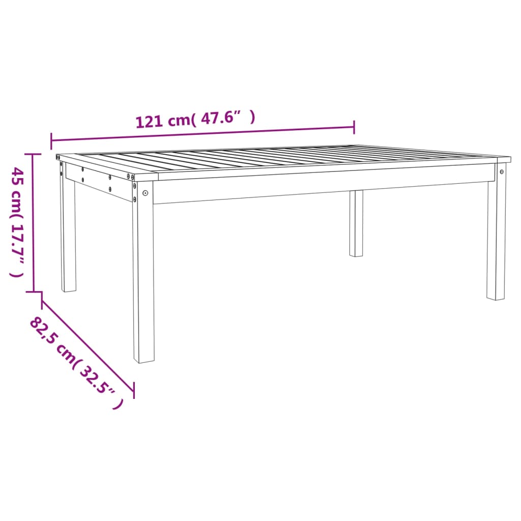 havebord 121x82,5x45 cm massivt fyrretræ hvid