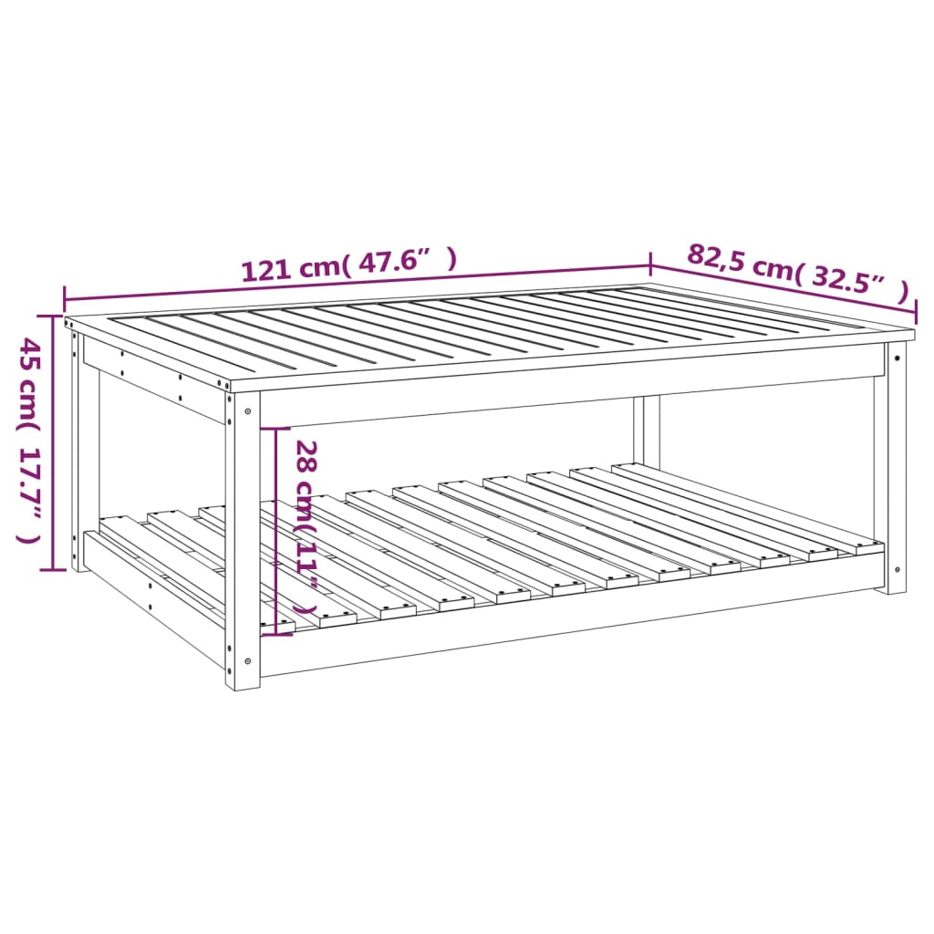 havebord 121x82,5x45 cm massivt fyrretræ hvid