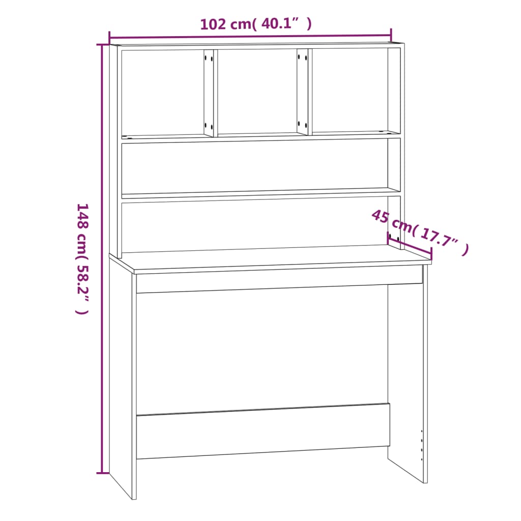 skrivebord m. hylder 102x45x148 cm konstrueret træ hvid