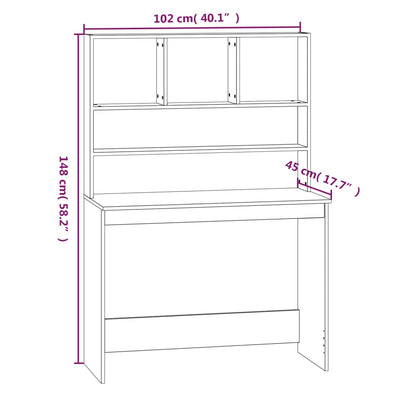 skrivebord m. hylder 102x45x148 cm konstrueret træ hvid