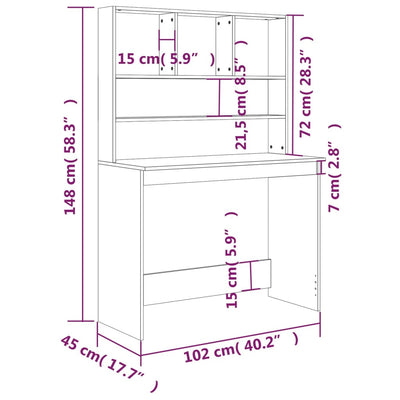 skrivebord m. hylde 102x45x148 cm konstrueret træ hvid højglans