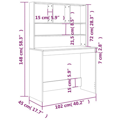 skrivebord m. hylder 102x45x148 cm konstrueret træ betongrå