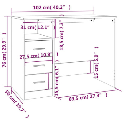 skrivebord m. hylder 102x50x76 cm konstrueret træ sort