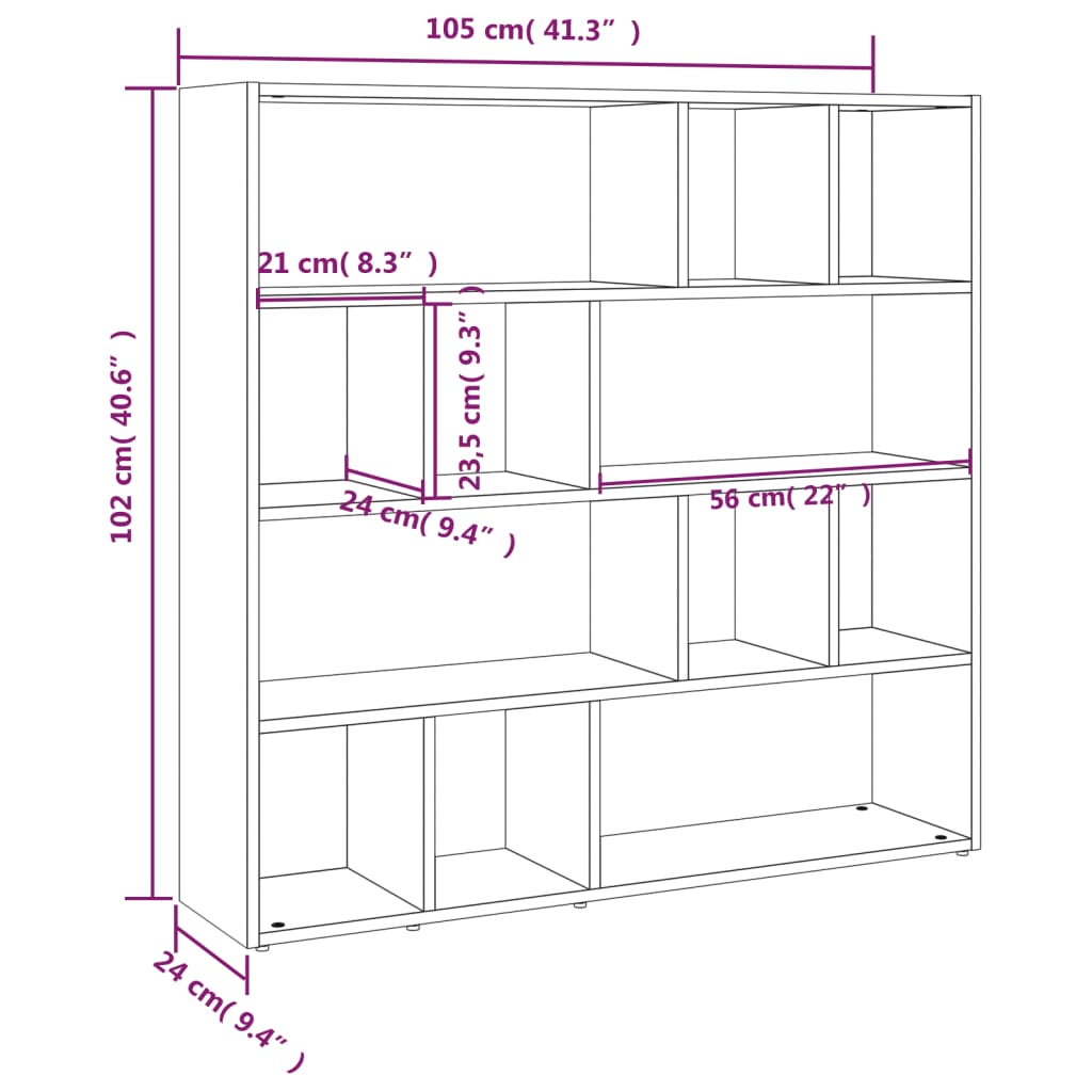 bogreol/rumdeler 105x24x102 cm hvid