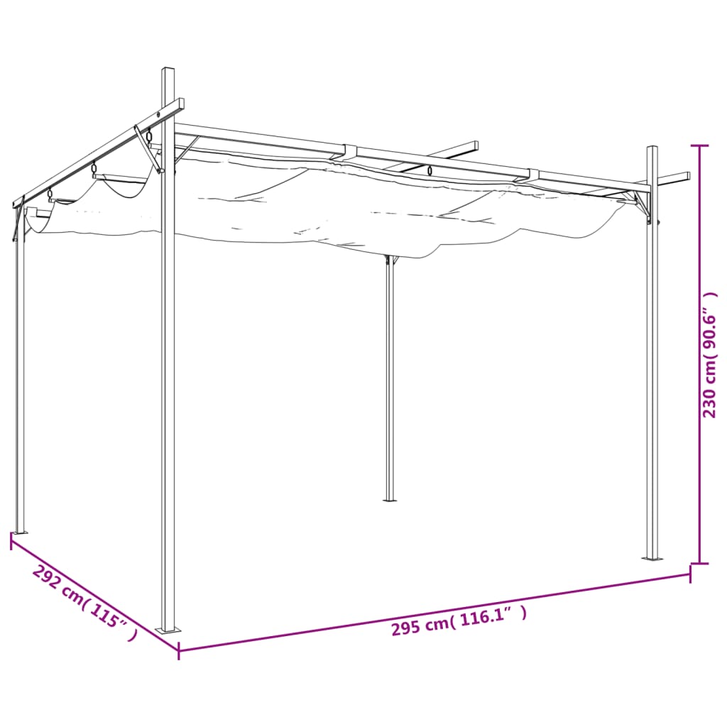 pergola med sammenrulleligt tag 295x292x230 cm antracitgrå