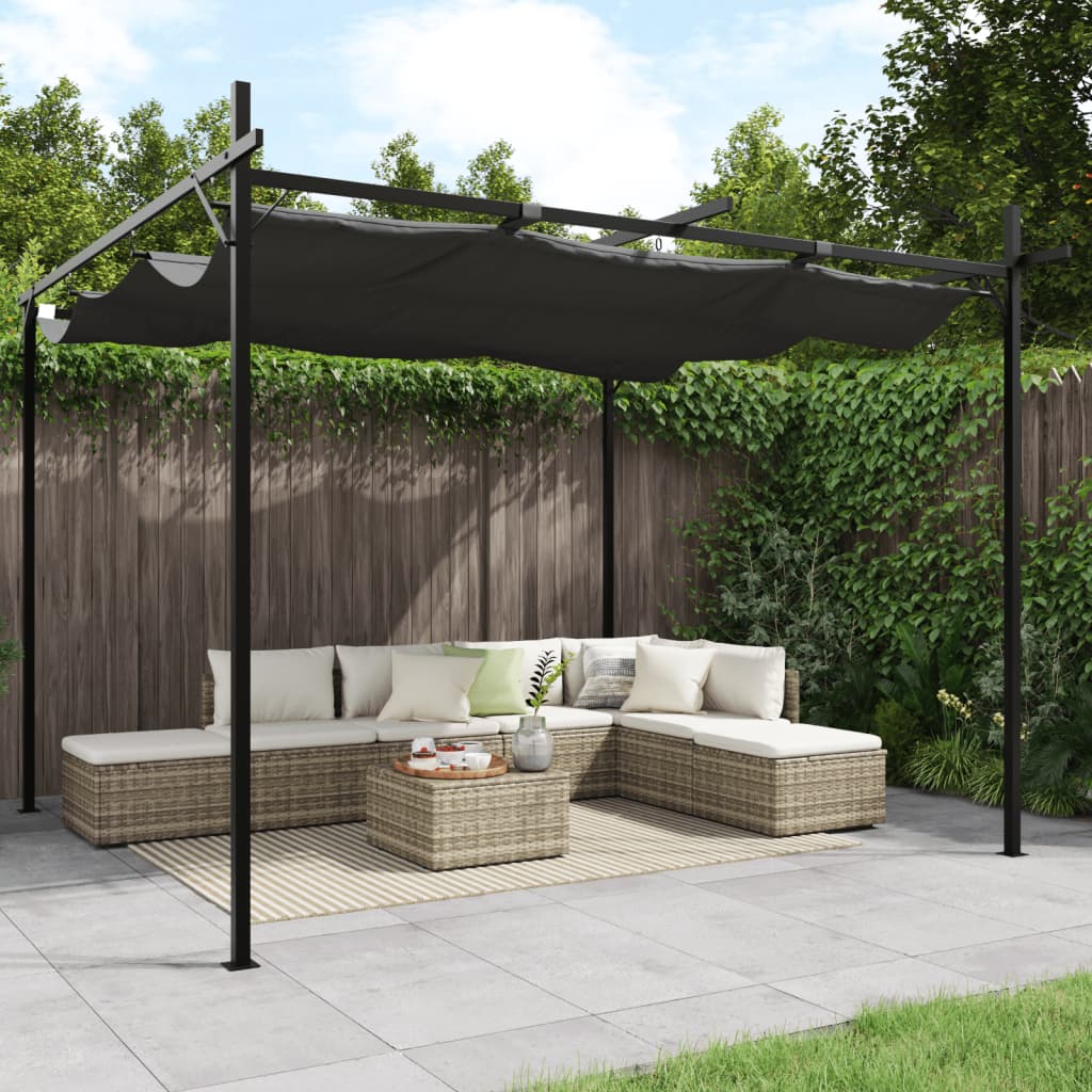 pergola med sammenrulleligt tag 295x292x230 cm antracitgrå