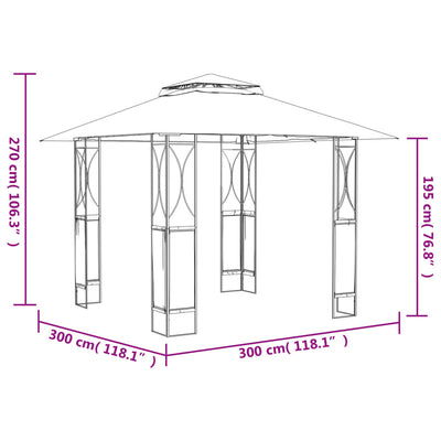 pavillon med tag 300x300x270 cm stål antracitgrå