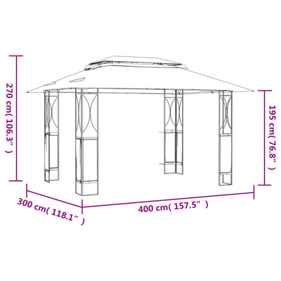 pavillon med tag 400x300x270 cm stål antracitgrå