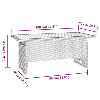 havebord 100x50x43/63 cm massivt akacietræ og polyrattan