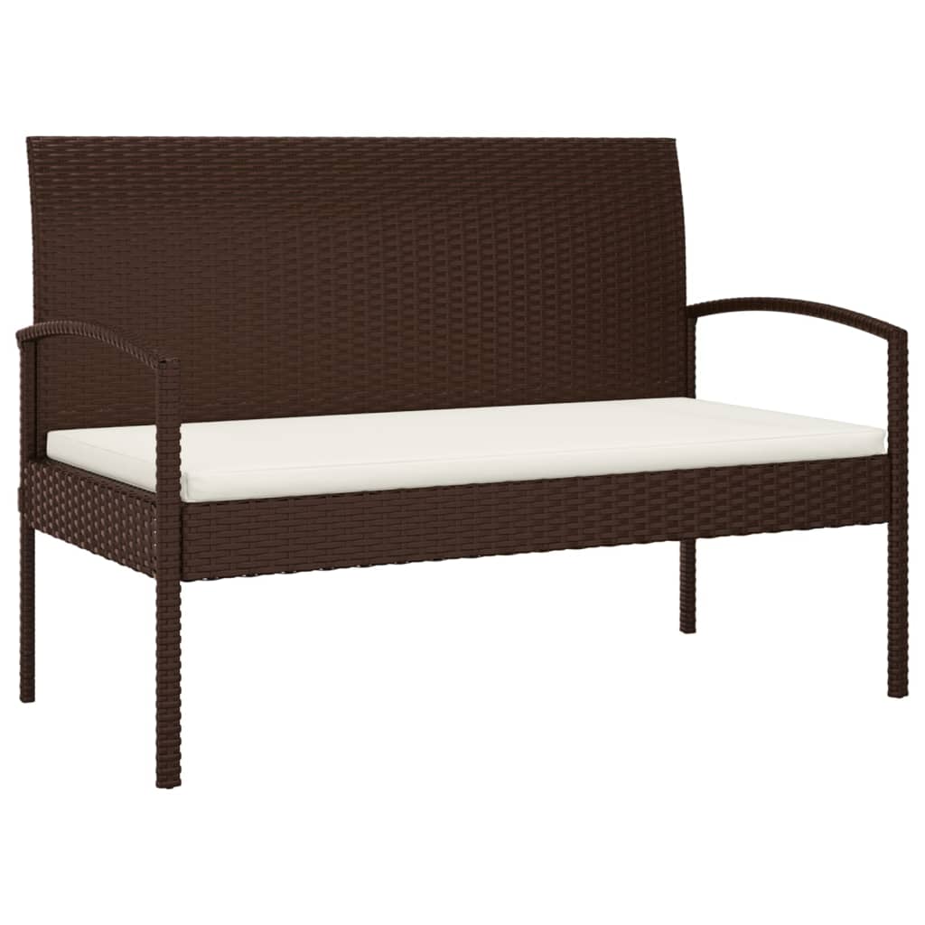 havebænk med hynde 105 cm polyrattan brun