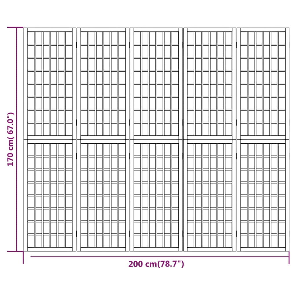 5-panels rumdeler 200x170 cm foldbar japansk stil sort