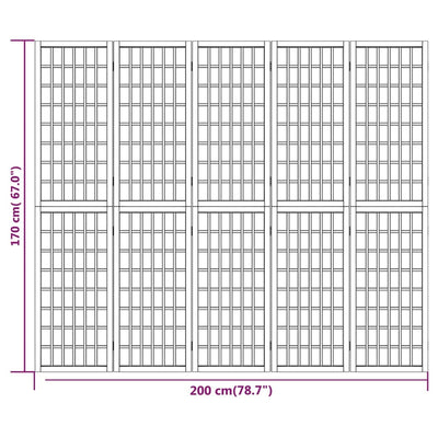 5-panels rumdeler 200x170 cm foldbar japansk stil sort