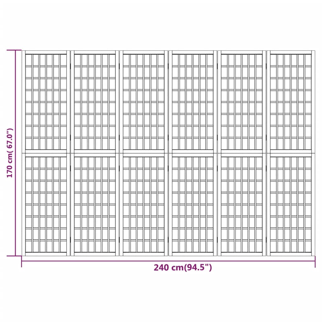 6-panels rumdeler 240x170 cm foldbar japansk stil sort