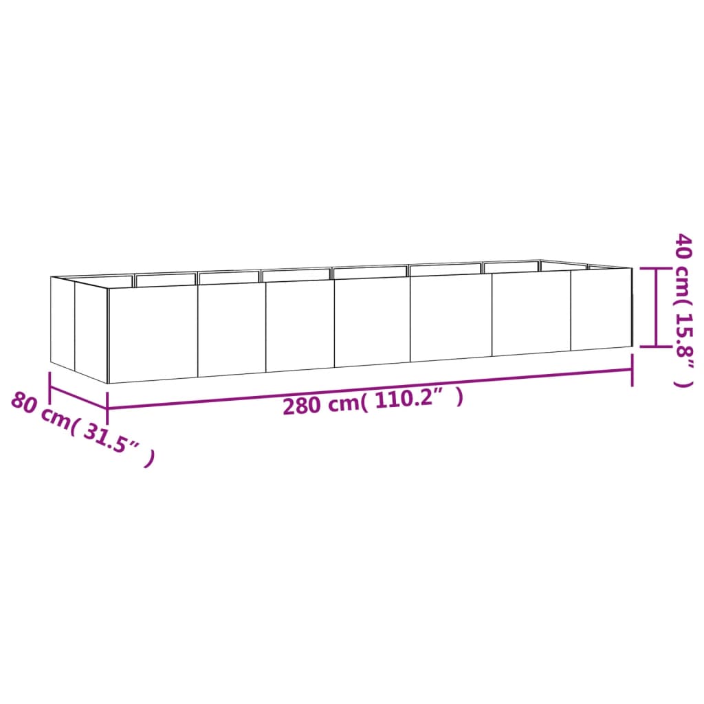 højbed 280x80x40 cm cortenstål